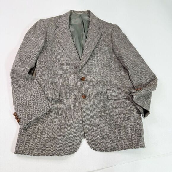 Vintage Tailored Classics by Levi Strauss Mens Jacket 42R Wool Herringbone Brown - Picture 1 of 7